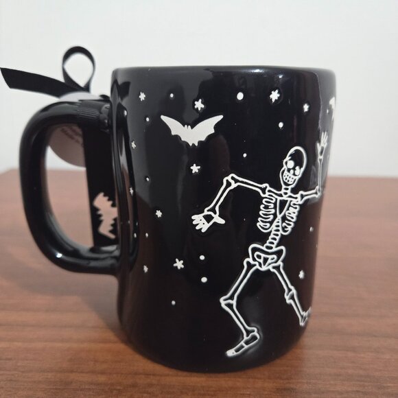 Rae Dunn Skeleton Coffee Mug Halloween Bats Design Brand New With Tags Handmade - Picture 4 of 7